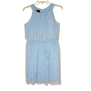 IZ Byer Metallic Polka Dot Crochet Accent Girls Party Dress Sz 16 Blue